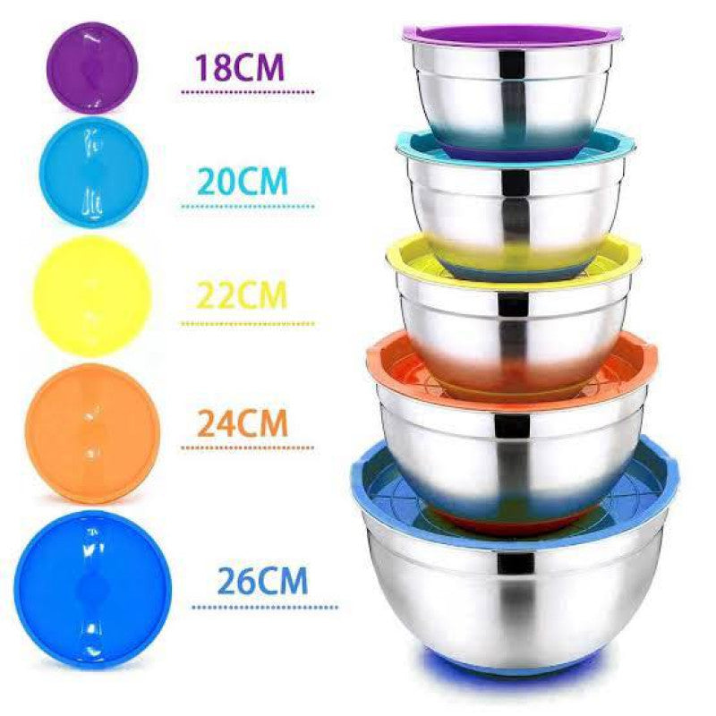 Stainless Steel Mixing Bowl Set with Airtight Lids (5-Piece)