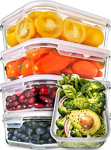 Airtight Glass Meal Prep Food Storage Containers (5-Pack)