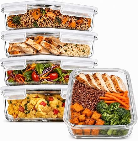 Airtight Glass Meal Prep Food Storage Containers (5-Pack)