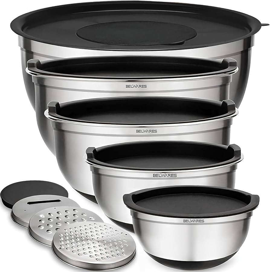 Stainless Steel Mixing Bowl Set with Airtight Lids (5-Piece)