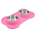 Stainless Steel Non-Spill Dual Pet Feeder Bowls with Silicone Mat