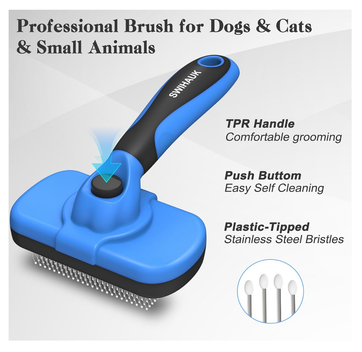 Self-Cleaning Deshedding Slicker Grooming Brush for Dogs & Cats