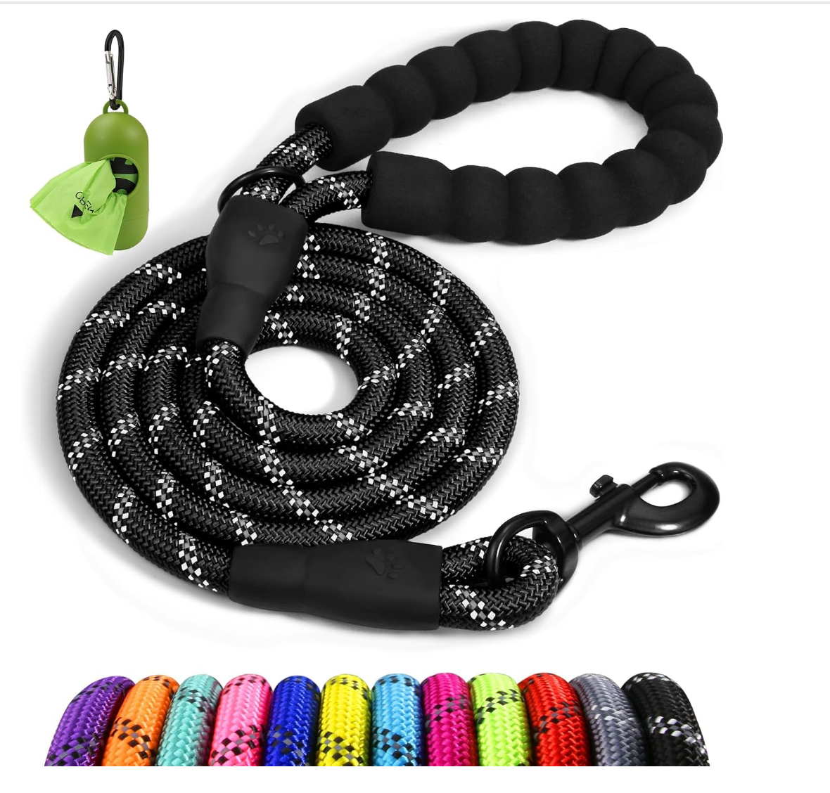 Heavy-Duty Dual-Handle Reflective Nylon Dog Leash (6-Foot)