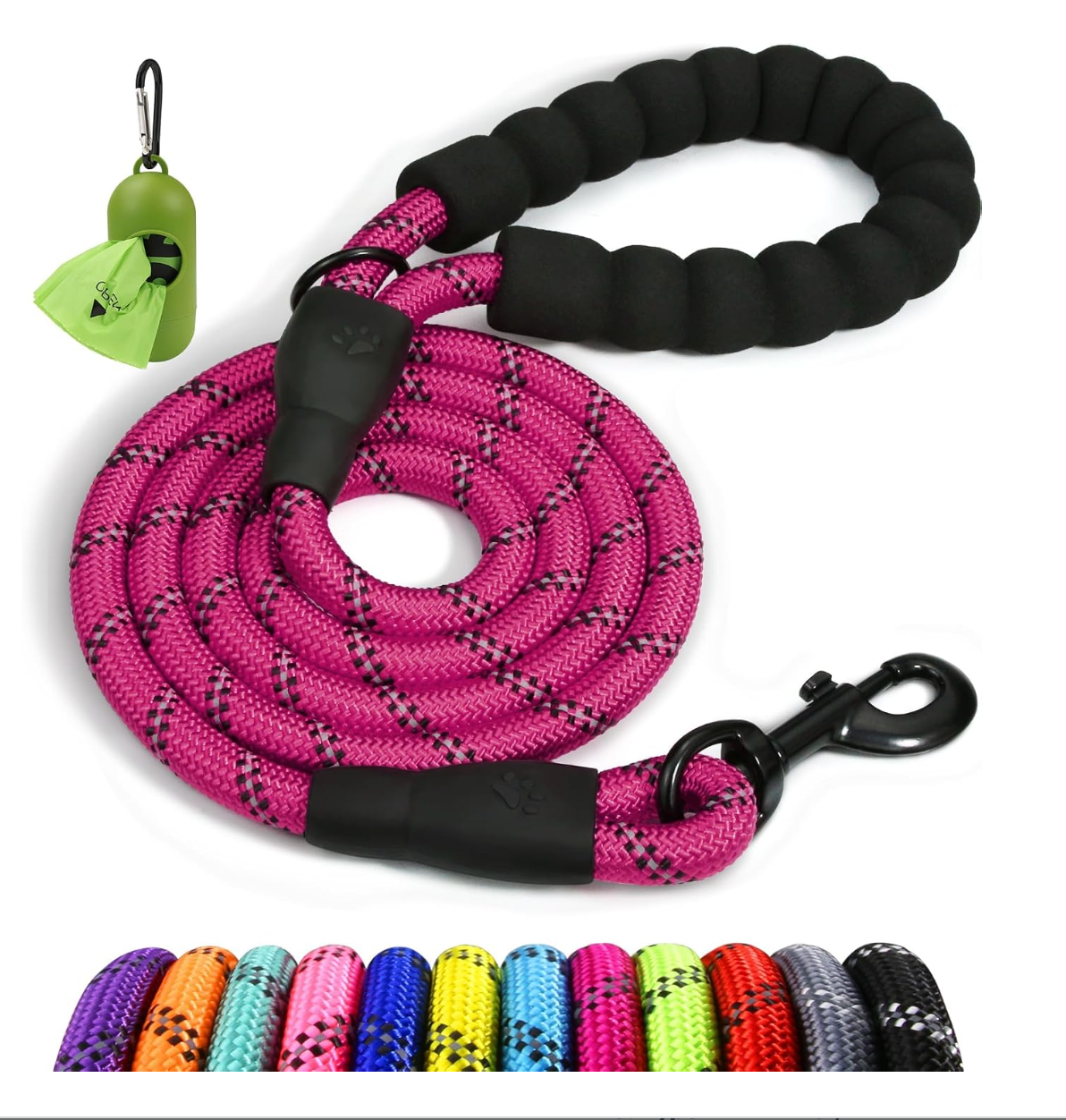 Heavy-Duty Dual-Handle Reflective Nylon Dog Leash (6-Foot)