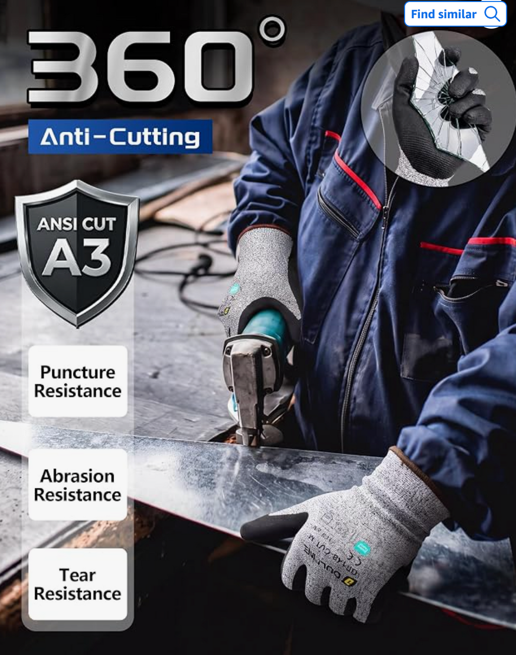 ANSI A3 Cut-Resistant Nitrile Work Gloves (3-Pack)