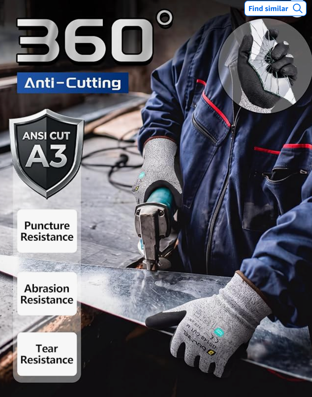 ANSI A3 Cut-Resistant Nitrile Work Gloves (3-Pack)