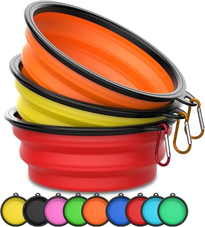 Collapsible Silicone Portable Pet Travel Bowls with Carabiners (2-Pack)